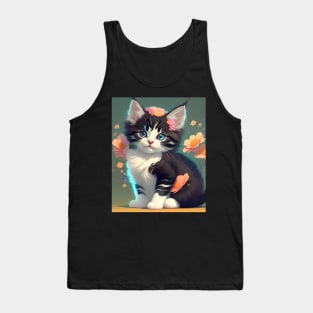 Beautiful Calico Kitten with Flowers - Modern Digital Art Tank Top